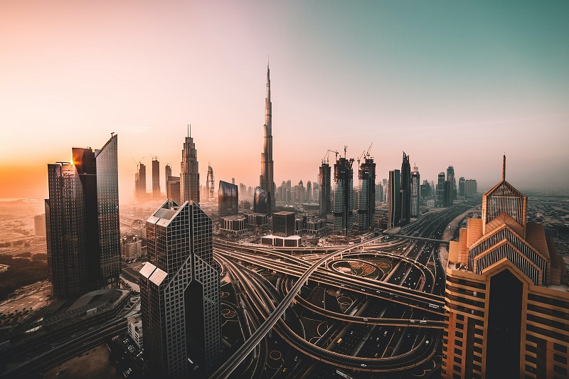 Dubai Downtown with Dubai;s infrastructure and skyscrapers.