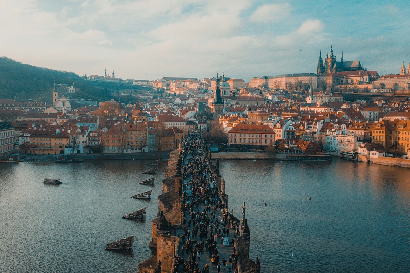 View of lake in Prague City from height.